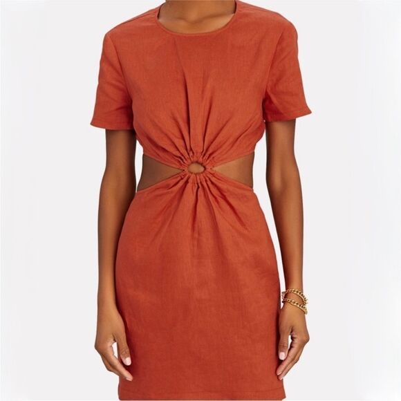 Staud Epona Cut-Out Linen Mini Dress in Burnt Orange - Picture 4 of 10